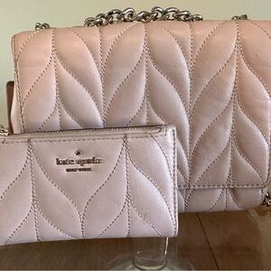 Kate Spade pink leather quilted crossbody purse and wallet